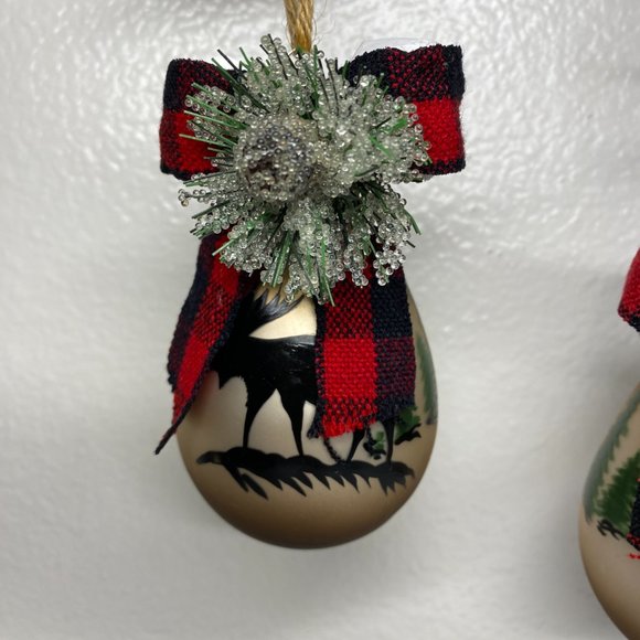 Brown Glass Teardrop Christmas Ornaments W Moose N Trees Design Set of 2 NWT - Picture 9 of 16